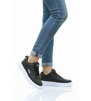 Slazenger Beyaz Bağcıklı Cilt Hafif Esnek Unisex Spor Ayakkabı Energy G (Siyah - Beyaz)
