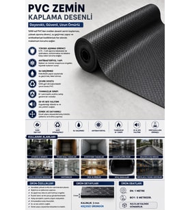 PVC Desenli Zemin Kaplama Muşambası 2mm 1x5 Metre Kaymaz Araç Konteyner Oto Taban Kaplaması Siyah