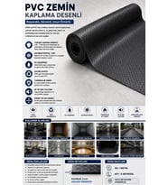 PVC Desenli Zemin Kaplama Muşambası 2mm 1x5 Metre Kaymaz Araç Konteyner Oto Taban Kaplaması Siyah