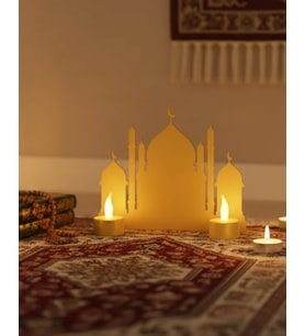 3D Led Mumlu Cami Dekorasyonu 2 Adet Pilli Mum Hediyeli
