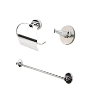 Krom Üçlü Banyo Seti Düz Havluluk Kapaklı Kağıtlık Bornoz Askısı Yapışkanlı & Vidalı Montaj