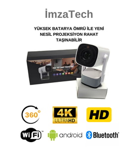 Yüksek Çözünürlüklü Taşınabilir 4K Projektör, Android, RGB LED, 360° Ayar