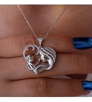 Beyaz Taşlı Anne Bebek Gümüş Kolye