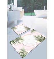 Pudra Yapraklı Banyo Halısı Klozet Takımı Paspas Seti BS051