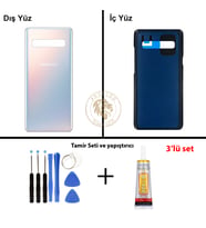 Samsung S10 Gümüş Arka Pil Kapağı Batarya Kapağı Lazer Kesim + Yapıştırıcı ve Vida Seti