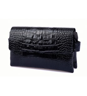 KANGAROO KINGDOM Hakiki Dana Deri Kroko Siyah Erkek Portföy & Clutch El Çantası 9288-CS (Siyah)