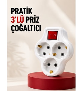 3’lü Topraklı Priz Çoklayıcı Açma Kapama Anahtarlı Direkt Prize Takılan Adaptör