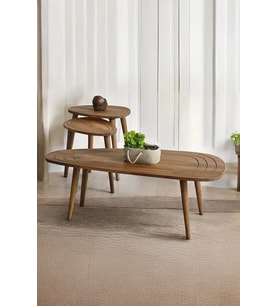 Doğal Ahşap Zigon Sehpa ve Orta Sehpa, Masif 2'li Set ve Orta Sehpa, Modern Masif Yan Sehpa (Ceviz)