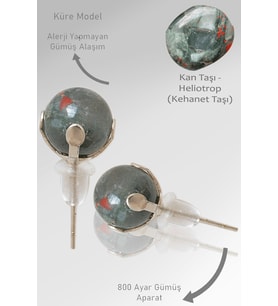 Sertifikalı Gerçek Kan Taşı Nokta Doğal Taş Küpe - Heliotrop Taşı (Çok Renkli)