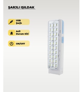 30 Ledli Şarjlı Işıldak Beyaz Işık