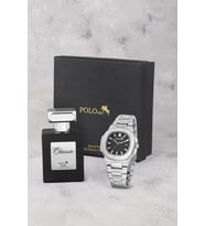 Polo Air Takvimli Erkek Kol Saati Ve 55ml Parfüm Hediyelik Kutusunda Set Gümüş Siyah Renk ST-5009E4 (Gümüş-Siyah)