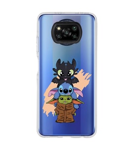 Poco X3 NFC Uyumlu Sevimli Baby Yoda ve Stitch Desenli Şeffaf Telefon Kılıfı