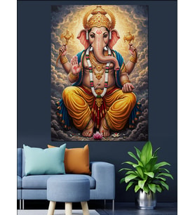 Dört Kollu Ganesha Hindu Tanrı Dekoratif Kanvas - Mdf Ahşap Tablo