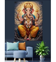 Dört Kollu Ganesha Hindu Tanrı Dekoratif Kanvas - Mdf Ahşap Tablo