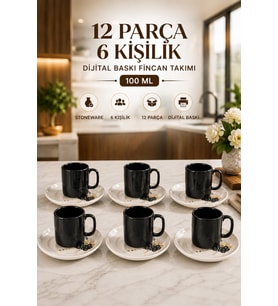 Seramik 12 Parça 6 Kişilik Türk Kahvesi Fincan Takımı 100 ml Kahve Seti