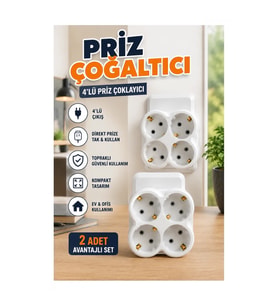 Kablosuz 4’lü Priz Çoğaltıcı – 2 Adet Duvar Tipi Set
