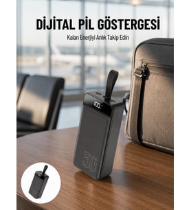 Powerbank 50.000 Mah Dijital Göstergeli Taşınabilir 4 Portlu Hızlı Powerbank Yeni Nesil