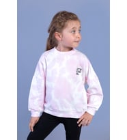 Toontoy Kız Çocuk Nakışlı Batik Desenli Sweatshirt (Açık Pembe)