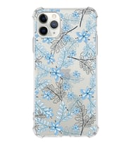 Apple iPhone 11 Pro Uyumlu Köşe Korumalı Antişok  Kapak Floral Mavi Tasarımlı Şeffaf  Kılıf