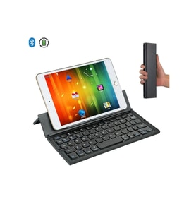 Yeni Nesil Bluetooth Tablet Klavyesi Kablosuz Mini Şarjlı Klavye Kendinden Standlı Katlanır Taşınır (Siyah)