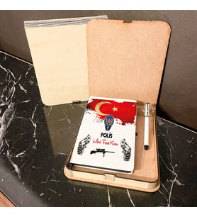 Polise Hediye Ahşap Kutulu Defter Kalem Set 002
