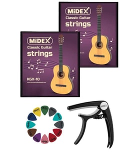 Midex KGX-10MC Klasik Gitar Teli Takımı Pena Kapo (Capo) Seti