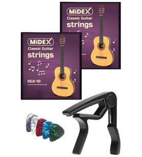 Midex KGX-10MC Klasik Gitar Teli Takımı Pena ve Metal Kapo (Capo) Seti