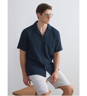 LCW Vision Lacivert Regular Fit Resort Yaka Kısa Kollu Erkek Gömlek