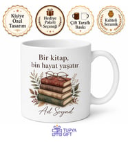 İsme Özel Kitap Kurdu Yazılı Kupa Bardak Hediye Özel Tasarım Porselen