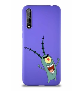 Huawei Y8P Soft Premier Kapak Plankton Tasarımlı Silikon Kılıf - Mor (Şeffaf)