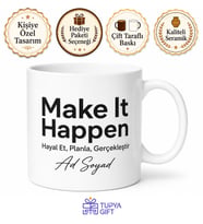 Make It Happen Baskılı Gerçekleştir İngilizce Kahve Kupası Motivasyon Hediye Bardak