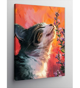 Kanvas Tablo Çiçek Ve Kedi