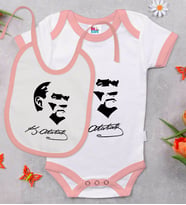 BK Kids Atatürk Temalı Pembe Bebek Body Zıbın ve Mama Önlüğü Hediye Seti-24