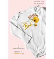 Halasının Balı Baskılı Bebek Zıbını – Çıtçıtlı Body 8 Renk  %100 Pamuk Uzun Kol (Beyaz)