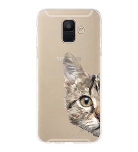Samsung Galaxy A6 (2018) Uyumlu Kapak Catface Tasarımlı Şeffaf Silikon Kılıf