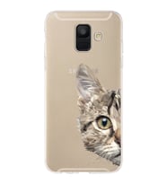Samsung Galaxy A6 (2018) Uyumlu Kapak Catface Tasarımlı Şeffaf Silikon Kılıf