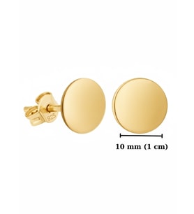 925 Ayar Gümüş Gold Renk Taşsız Yuvarlak Plaka 10 mm Kadın Küpe