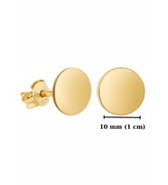 925 Ayar Gümüş Gold Renk Taşsız Yuvarlak Plaka 10 mm Kadın Küpe