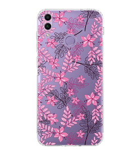 Huawei Honor 8c  Kamera korumalı Kapak Floral Pembe Tasarımlı  Şeffaf Kılıf