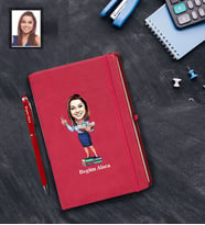 Kişiye Özel Öğretmen Karikatürlü  Kırmızı Defter Kalem Hediye Seti Bayan-19