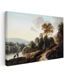 Kanvas Tablo C.J. Vernet Balıkçı ve Harabe Kuleli Köy Manzarası Ressam Tablosu Duvar Dekoru