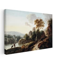 Kanvas Tablo C.J. Vernet Balıkçı ve Harabe Kuleli Köy Manzarası Ressam Tablosu Duvar Dekoru