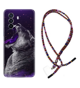 Huawei Nova Y70 Y90 Nova 9 SE  Kılıf Boyun Asklı Rasta Silikon Purple Leopar 1750