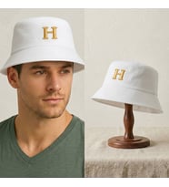 BK Gift Kişiye Özel Harf Nakışlı Unisex Bucket Şapka Beyaz Pamuk Gabardin Kumaş Yazlık Şapka