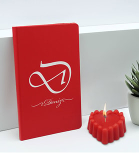 BK Gift Kişiye Özel İsimli Kırmızı Defter ve Kokulu Kalp Mum Hediye Seti-2, Sevgiliye Hediye, Arkadaşa Hediye