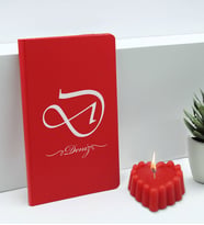 BK Gift Kişiye Özel İsimli Kırmızı Defter ve Kokulu Kalp Mum Hediye Seti-2, Sevgiliye Hediye, Arkadaşa Hediye