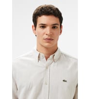 Lacoste Men's Regular Fit Button-Down Collar Linen Shirt Beige Erkek Düğmeli Yaka Keten Gömlek Bej