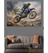 Havada Süzülen Modern Motosiklet Sürücüsü Dekoratif Kanvas - Mdf Ahşap Tablo