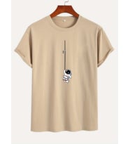 Unisex Mini Astranot Tasarım Basklı Tshirt (Bej)
