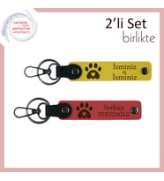 Kedi veya Köpek Adıyla Kişiselleştirilebilen Kalpli Pati Temalı Anahtarlık Takımı, Sarı-Nar Çiçeği